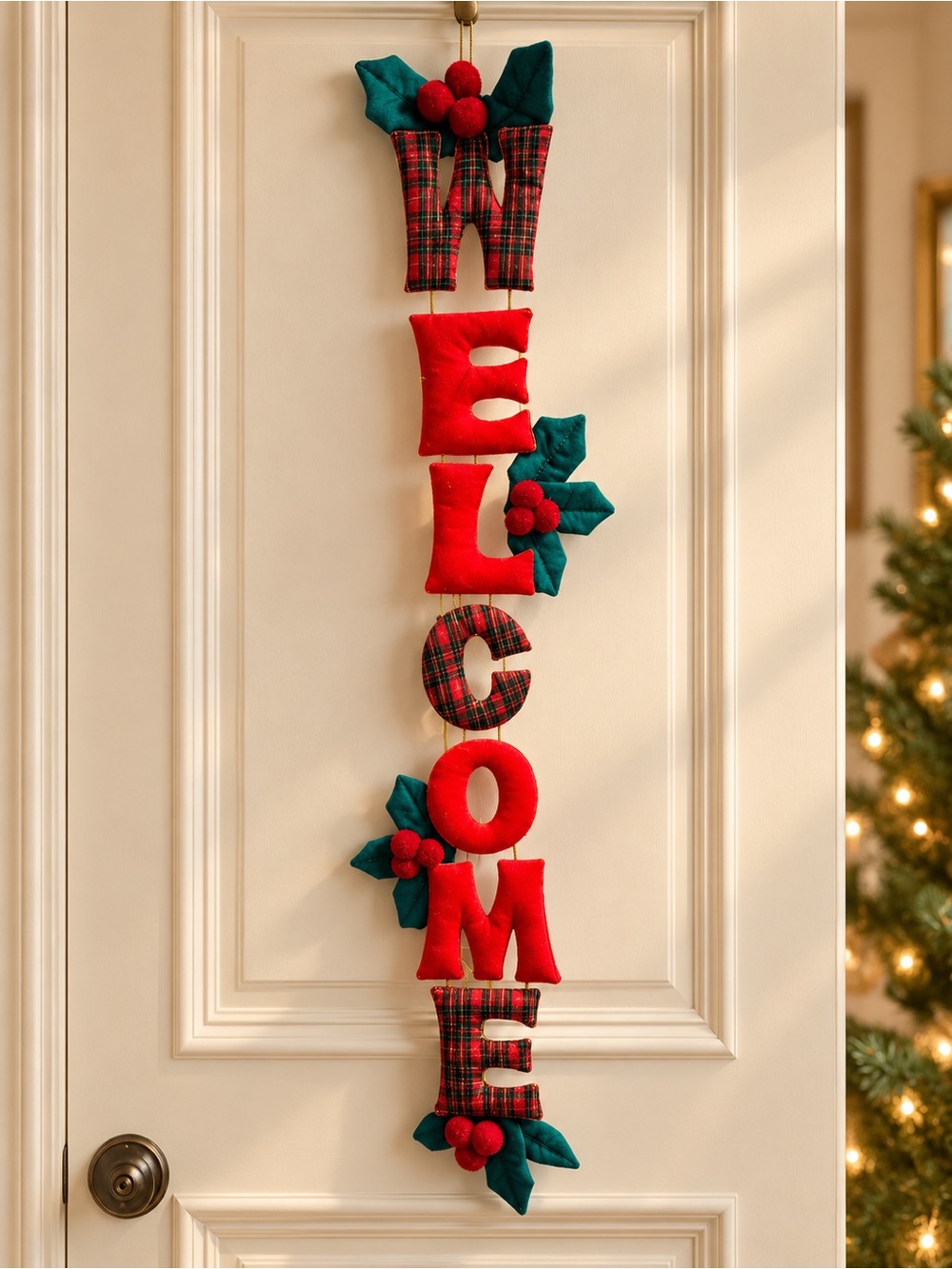 Holiday 'Welcome' Hanging Door Decor - Red and Green 36”